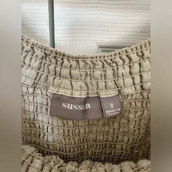 Sussan 100% Linen Taupe Smocked Sleeveless Dress-Size 8 - Picture 2 of 11